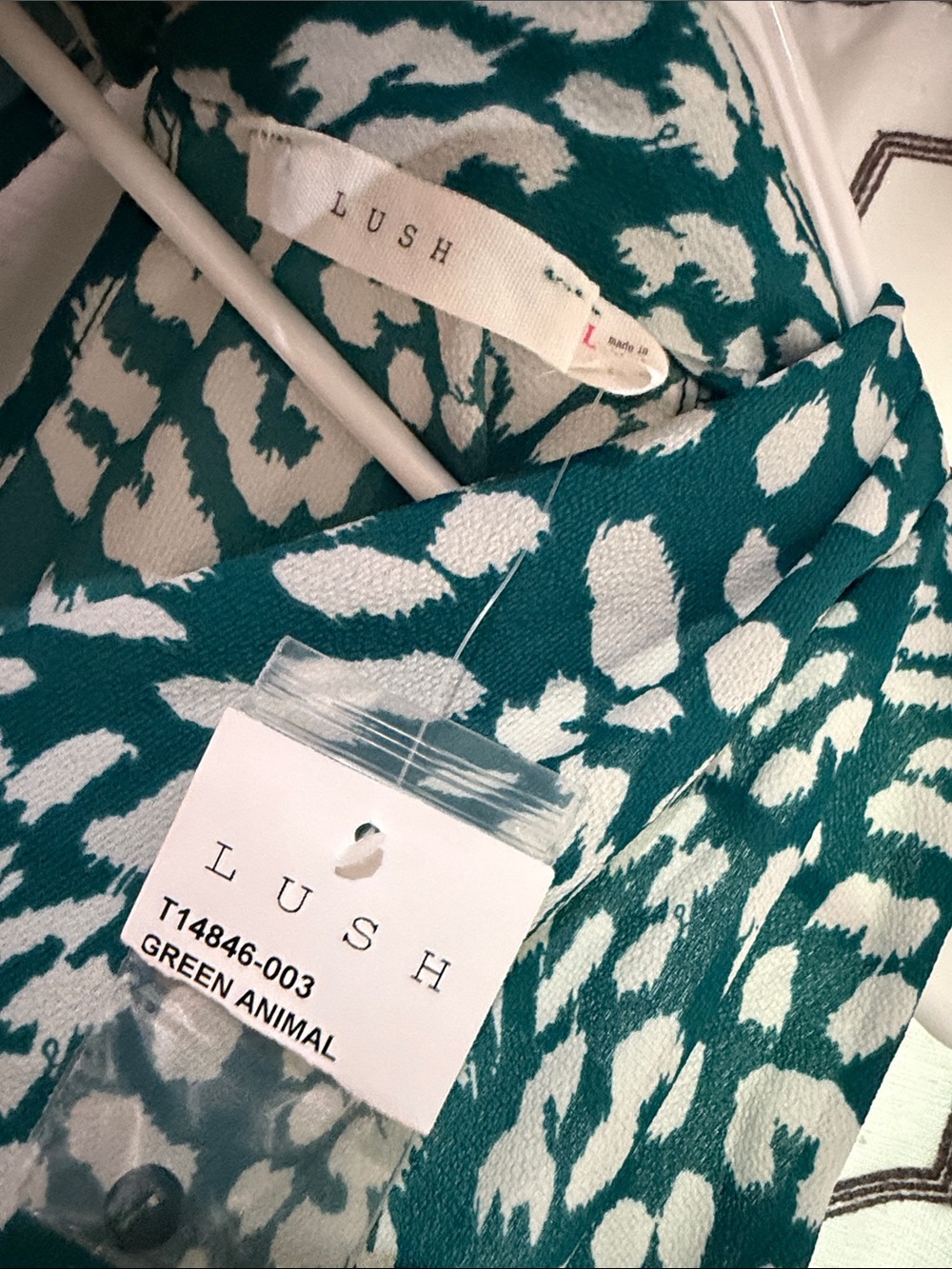 Lush Teal and Cream Sleeveless Animal-Print Bodysuit - Picture 2 of 2